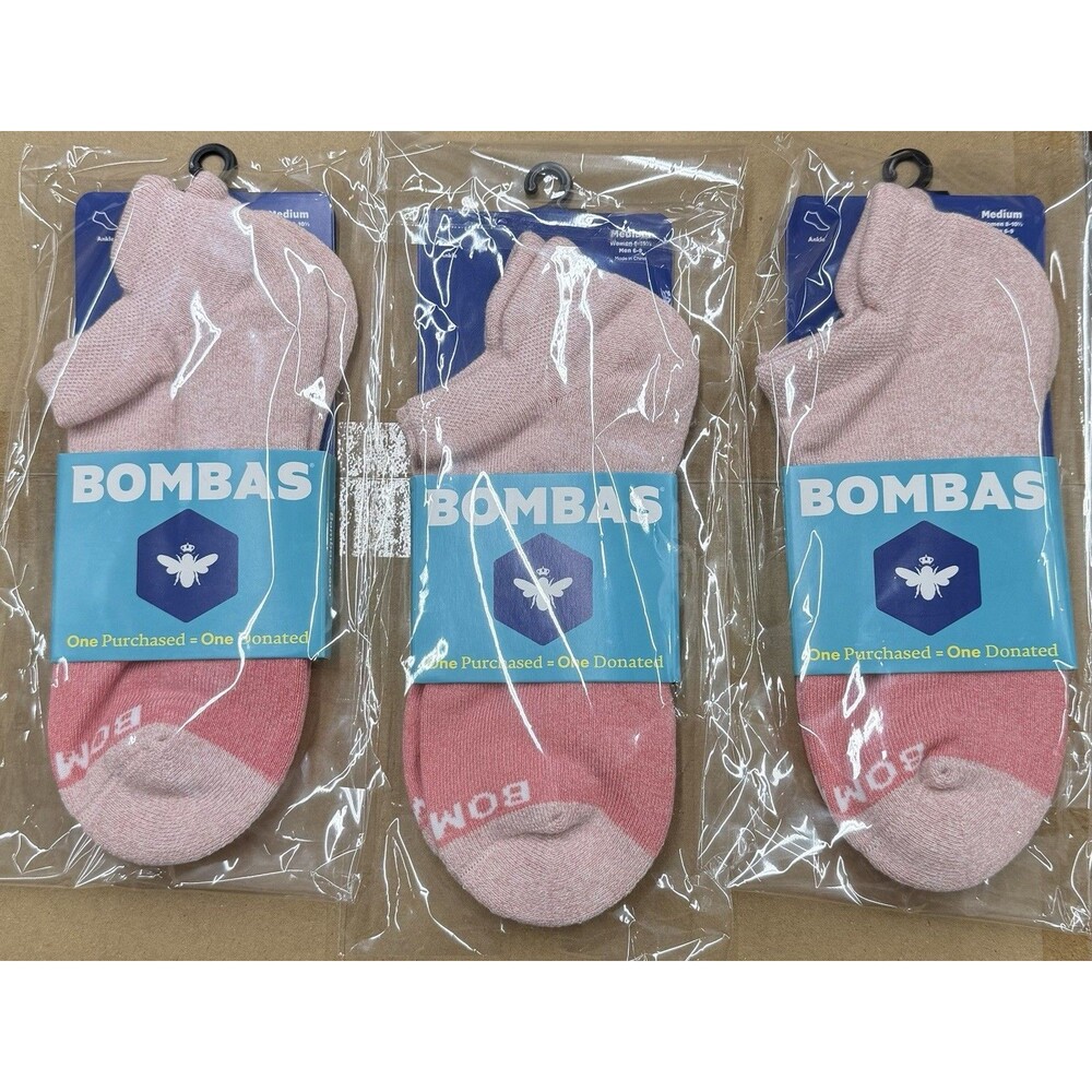 Bombas Ankle Socks Lot of 3 Pairs Pink Cushioned Athletic Comfort Socks Medium